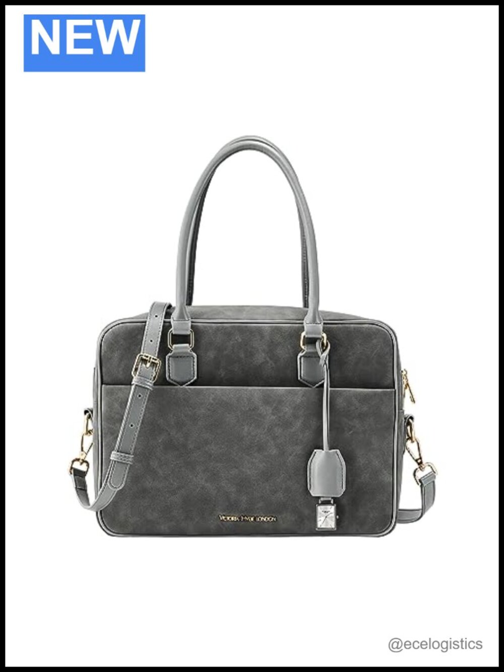 Large Trapezoid Handbag with Watch for Women, Faux Suede, Fits 14 inch Laptop,